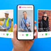 Different men profile photos on sample online dating app
